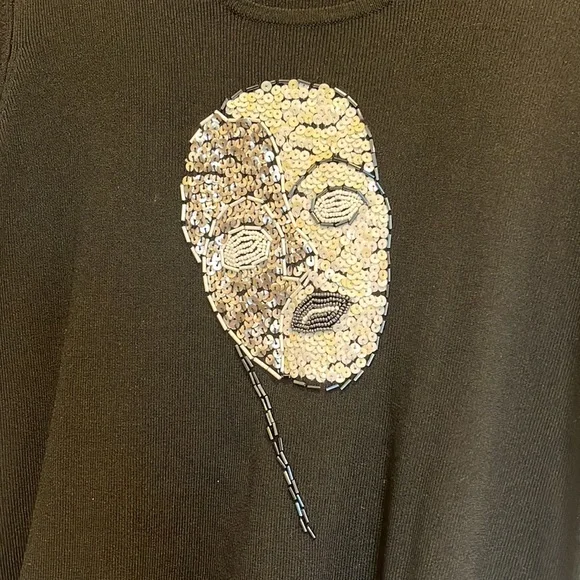 drama embroidered beaded face black top - Picture 2 of 4
